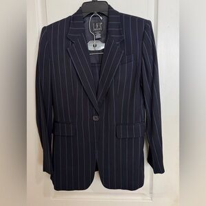 INC Ladies Black / Royal Blue Pinstripe Tailored 2PC Suit Size 6P